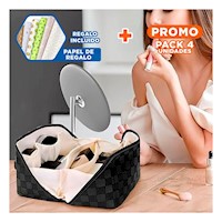 Pack4 Cartuchera Portatil Negra para Cosmeticos con Estilo Moderno Y+Papel Regalo