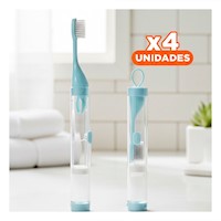 Pack4 Pack Portatil con Cepillo y Dispensador Dental de Color Azul