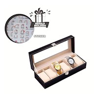 Vitrina 6 Ranuras Porta Reloj Negro con Cubierta Transparente Y+Regalo Sticker
