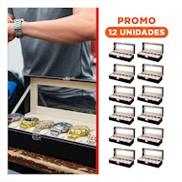 Pack12 Exhibidor Porta Reloj Negro de 6 Ranuras con Tapa Y+Regalo Sticker