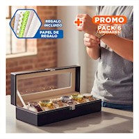 Pack6 Vitrina Negro 6 Ranuras para Reloj con Tapa Y+Papel Regalo