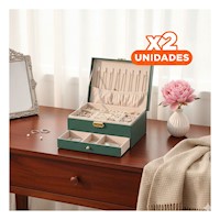 Pack2 Caja Elegante 23x17x10,5cm Verde 2 Niveles con Cajon y Llave Y+Regalo Sticker