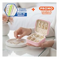 Pack2 Kit Joyero Mini Portatil para Mujer en Rosado Claro Y+Papel Regalo