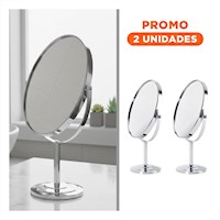 Pack2 Luna Compacta Ovalada Doble de Mesa 16cm Plateado
