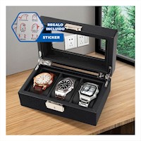 Contenedor Porta Relojes con 3 Piezas y Tapa Visible Completo Y+Regalo Sticker