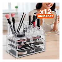 Pack12 Estuche Acrilico de 4 Cajones Transparente Compacto y Portatil