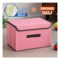 Pack6 Canasta de Guardado Tela Rosado 36x24x23cm para Uso Diario Y+Papel Regalo