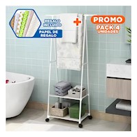 Pack4 Soporte Triangular con Ruedas para Mantener Orden y Movilidad Blanco Y+Papel Regalo