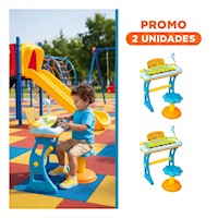 Pack2 Solucion Musical Infantil Piano con Microfono y Silla Celeste para Ninos