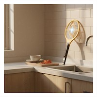 Raqueta Mosquitera Anaranjado Mango Negro para Hogar y Uso en Interiores Y+Ligas Regalo