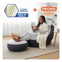 Pack2 Lounge Comodo Inflable con Poof para Interior y Exterior Y+Papel Regalo