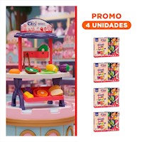 Pack4 Compacta Tienda de Frutas y Verduras 30pzs Rosado Juguete para Casa Y+Regalo Sticker