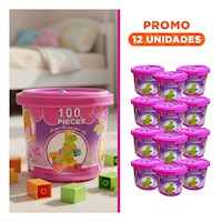 Pack12 Piezas para Juego Educativo 100 Piezas Multicolor Rosado en Balde Y+Regalo Sticker