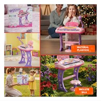 Instrumento Sonoro Infantil Piano con Microfono y Silla Rosado Diversion Y+Post It