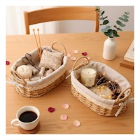 Pack 2 Caja Ovalada Tejida con Forro Beige y Plomo para Organizar Todo Hogar