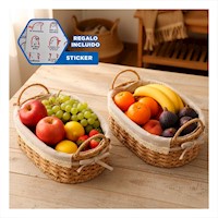 Duo 2 Canasto Ovalado Tejido con Forro Beige y Plomo para Guardar Ropa Y+Regalo Sticker