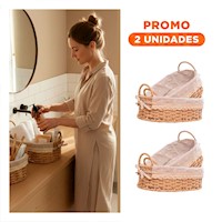Pack2 Duo 2 Caja Ovalada Tejida con Forro Beige y Plomo para Ropa u Objetos