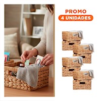 Pack4 Conjunto de Cestas Tejidas Cuadradas Mostaza con Asas para Decorar Y+Regalo Sticker