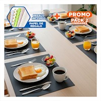 Pack2 Pack 6 Individual Rectangular 30x45cm Liso Plomo Oscuro para Comedor Y+Papel Regalo