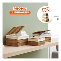 Pack2 Recipiente Multiuso de Tela Mostaza 38x28 33x23 28x18 Y+Regalo Sticker