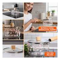 Recipiente de Cocina en Vidrio Borosilicato con Flores Transparente Flores