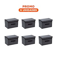 Pack6 Canasta de Guardado Tela Negro 36x24x23cm para Uso Diario Y+Papel Regalo