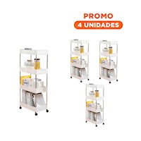 Pack4 Plataforma Auxiliar 4 Niveles con ruedas Delgado Blanco 90 X 13 X 40 Cm Y+Regalo Sticker