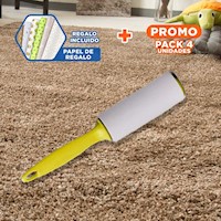 Pack4 Sistema Quita Pelusa en Rodillo Adhesivo para Telas Amarillo Max Y+Papel Regalo