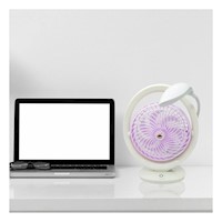 Circulador Moderno Recargable con Lampara de Mesa 3 Velocidades Lila Y+Ligas Regalo