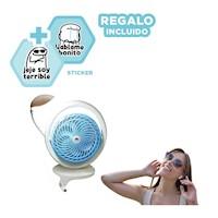Abanico Compacto Recargable con Iluminacion Integrada 3 Velocidades Celeste Y+Regalo Sticker