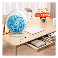 Pack4 Refrescador Compacto Recargable con Iluminacion de Mesa 3 Velocidades Celeste