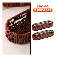 Pack2 Recipiente Practico Tejido Multiuso Ovalado Marron Uso Diario Casa Hogar