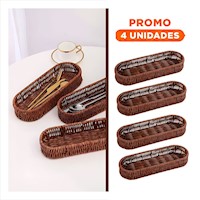 Pack4 Bandeja Practica Tejida Multiuso Ovalada Marron Uso Diario Casa Hogar Y+Regalo Sticker