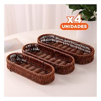 Pack4 Bandeja Tejida Multiuso Ovalada Color Marron para Orden Diario en Hogar