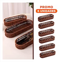 Pack6 Bandeja Decorativa Tejida Multiuso Ovalada Marron Orden Personal Diario