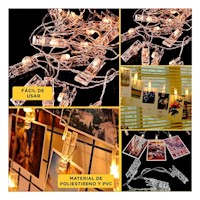 Guia Led Con 20 Clips Para Fotos 3 Metros Multicolor Para Decoracion Casa Y+Post It