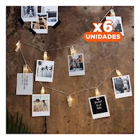 Pack6 Blanca Led Con 20 Clips Para Fotos 3 Metros Para Sala Y Comedor Y+Regalo Sticker