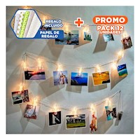 Pack12 Fiesta Led Con 20 Clips Para Fotos 3 Metros Para Habitacion Y Salon Y+Papel Regalo