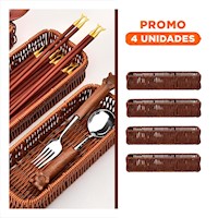 Pack4 Bandeja Practica Tejida Multiuso Rectangular Marron Uso Diario Casa Y+Regalo Sticker