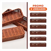 Pack6 Bandeja Decorativa Tejida Multiuso Rectangular Marron Orden Personal Diario