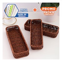 Pack6 Bandeja Funcional Tejida Multiuso Rectangular Marron para Hogar Moderno Y+Papel Regalo