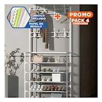 Pack4 Estructura Funcional Zapatero con Percheros Recto Blanco para Hogar Y+Papel Regalo