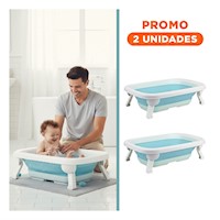 Pack2 Recipiente Plegable para Bebe Seguro, Practico y Facil de Almacenar Celeste