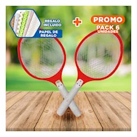 Pack6 Raqueta Mosquitera Manual con Luz Indicadora y Funcion Segura Rojo Y+Papel Regalo