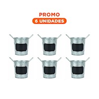 Pack6 Balde Cubo de Metal con Doble Agarradera y Cuadro para Nota de Metalico