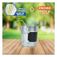 Pack6 Balde Cubo de Metal con Doble Agarradera y Cuadro para Nota de Oficina Y+Papel Regalo
