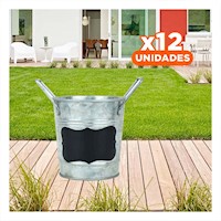 Pack12 Cubeta Cubo de Metal con Doble Agarradera y Cuadro para Nota con Estilo