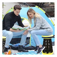 Taburete Portatil con Doble Seguro para Hogar Tapa Amarillo Centro Negro Y+Ligas Regalo