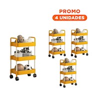 Pack4 Estructura Movil de Cocina 3 Niveles con ruedas Amarillo para Orden Y+Regalo Sticker