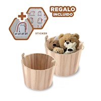 Recipiente de Madera con Agarradera de Cuerda 20x18cm de Madera Solida Up Y+Regalo Sticker
